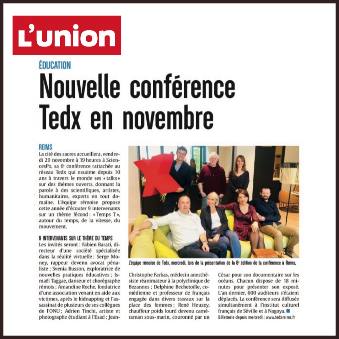 L'article de l'Union sur l'édition TEDxReims 2019 "Temps T"