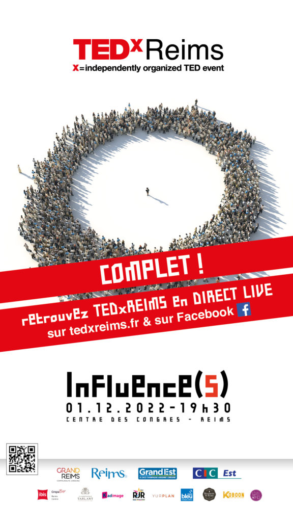 COMPLET : affiche de TEDxReims 2022 sur le thème de l'influence(s)